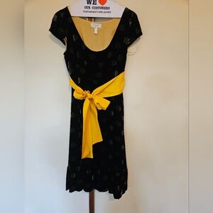Anthropologie Black Dress with Yellow Sash